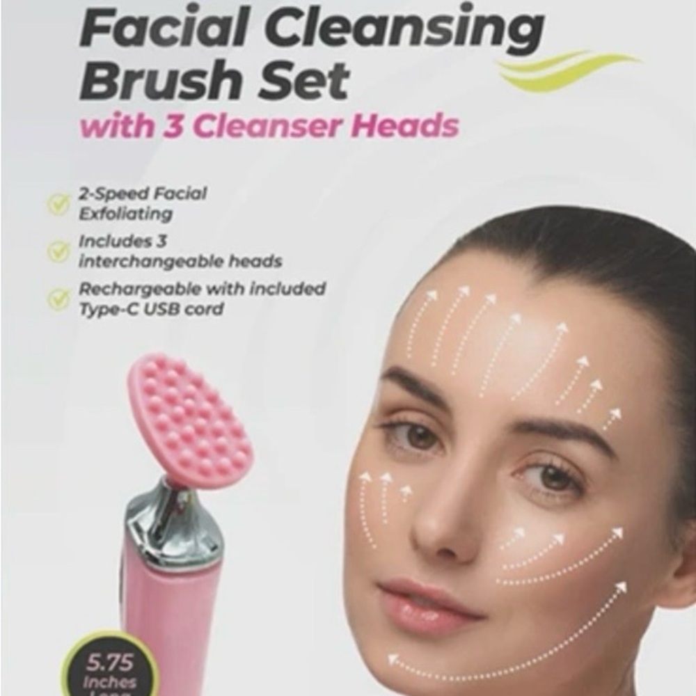 Rechargeable Pink Facial Cleansing Brush Set with 3 Interchangeable Heads